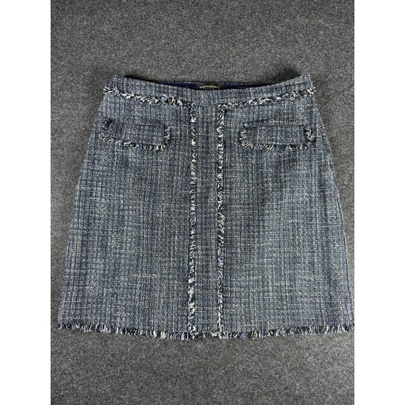 Banana Republic Dresses & Skirts - Banana Republic Skirt Womens Size 10 Blue Tweed Frayed Hem Pockets Modern Chic